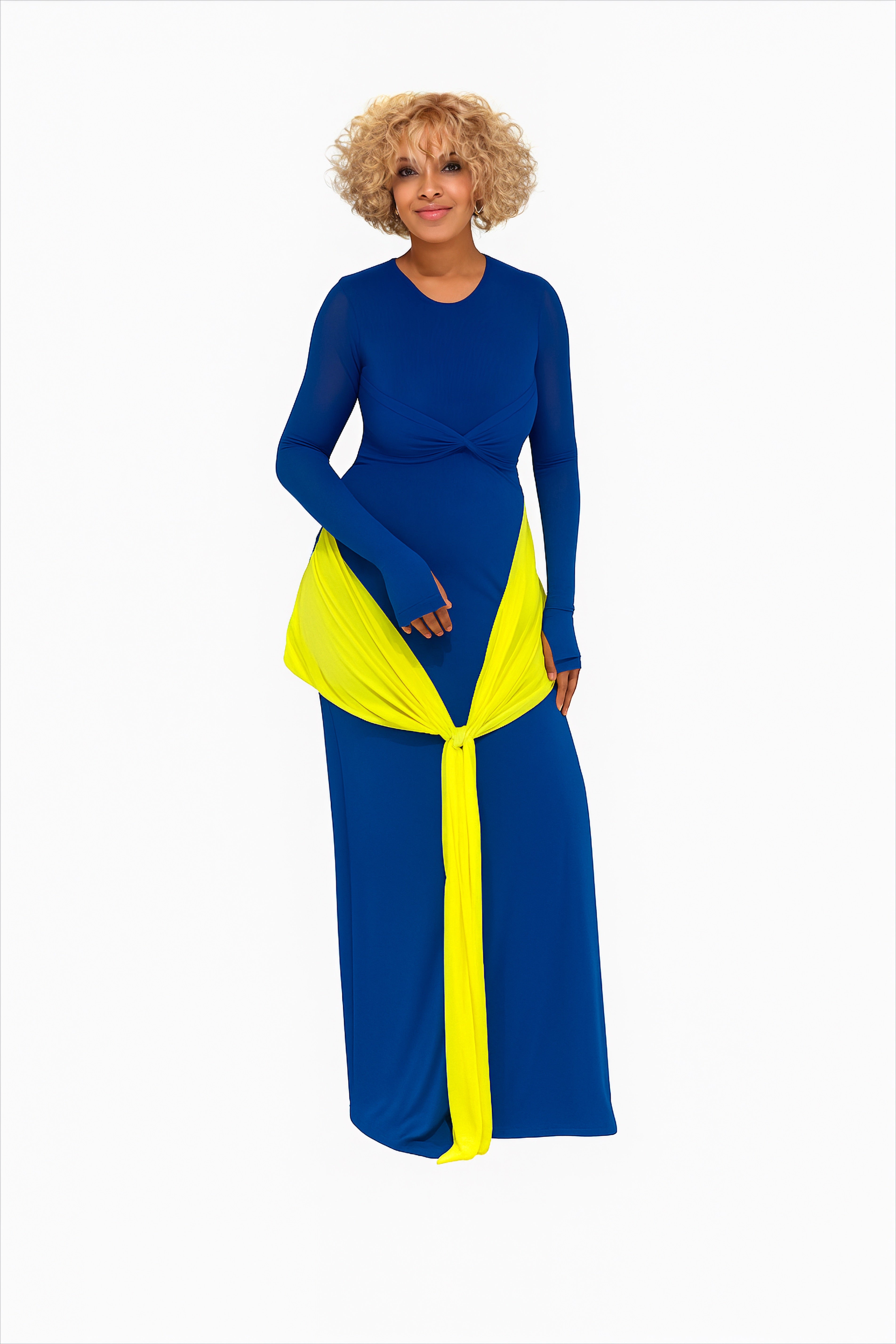 CIELORA MESH MAXI DRESS IN BLUE